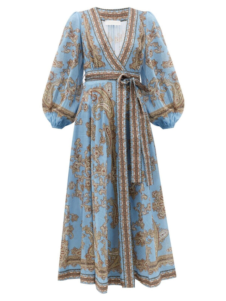ZIMMERMANN Fiesta Paisley-Print Wrap Long Dress Size 0 XS ladies