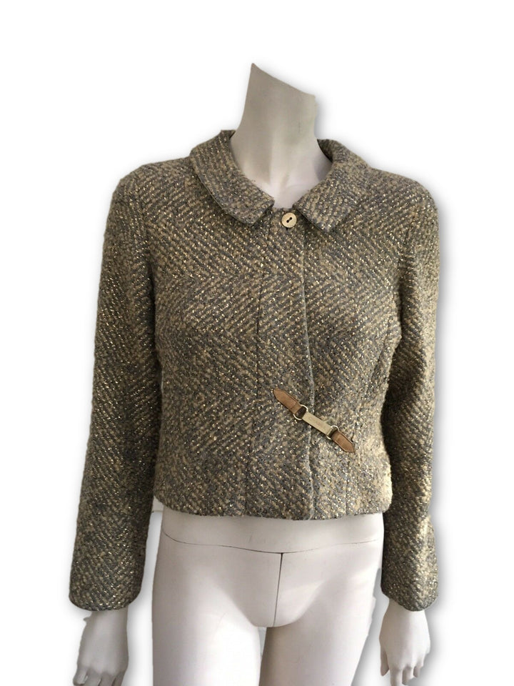 CHANEL wool gold brown crop bouclé jacket  Ladies