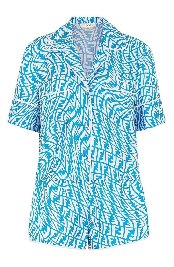 FENDI X Sarah Coleman Ff Vertigo Silk Twill Shirt & Shorts Set Size i 40 uK 8 US ladies