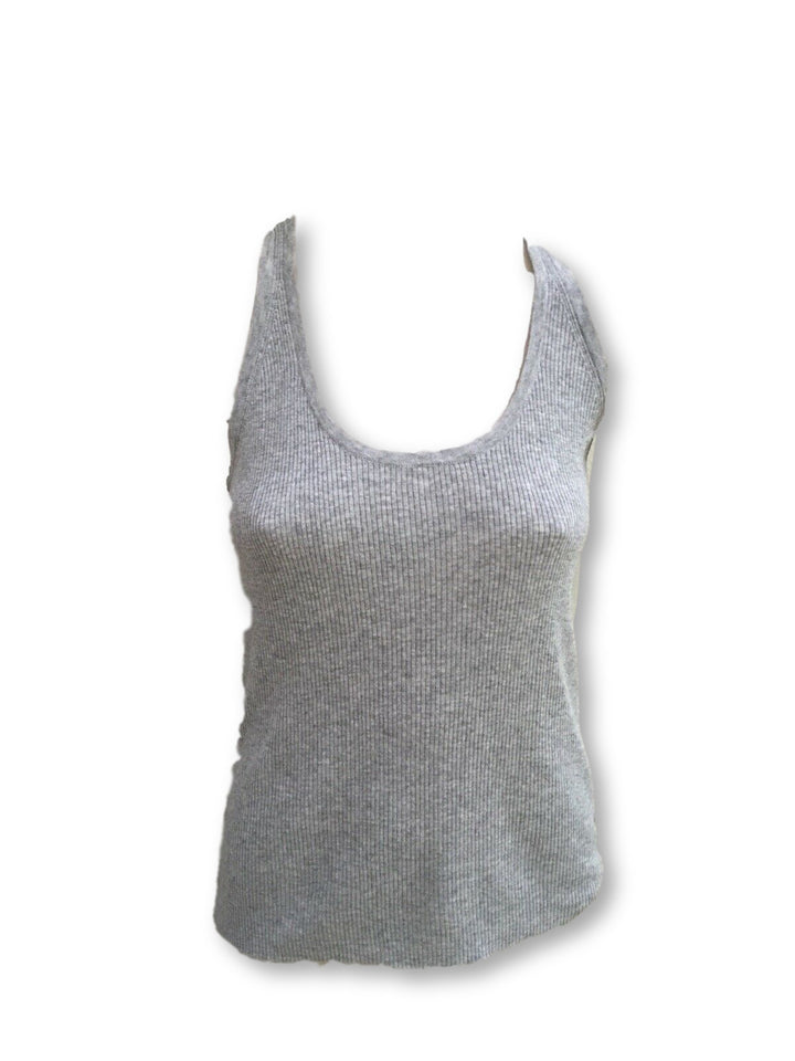 Grey sleeveless raceback linen blend tank top Ladies