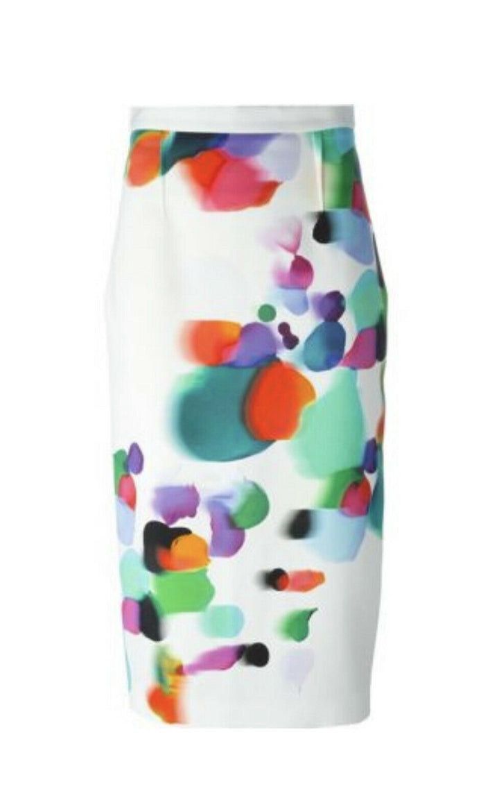 Roland Mouret RUNAWAY Pencil Skirt Multicolor Print UK 12 US 8 ladies