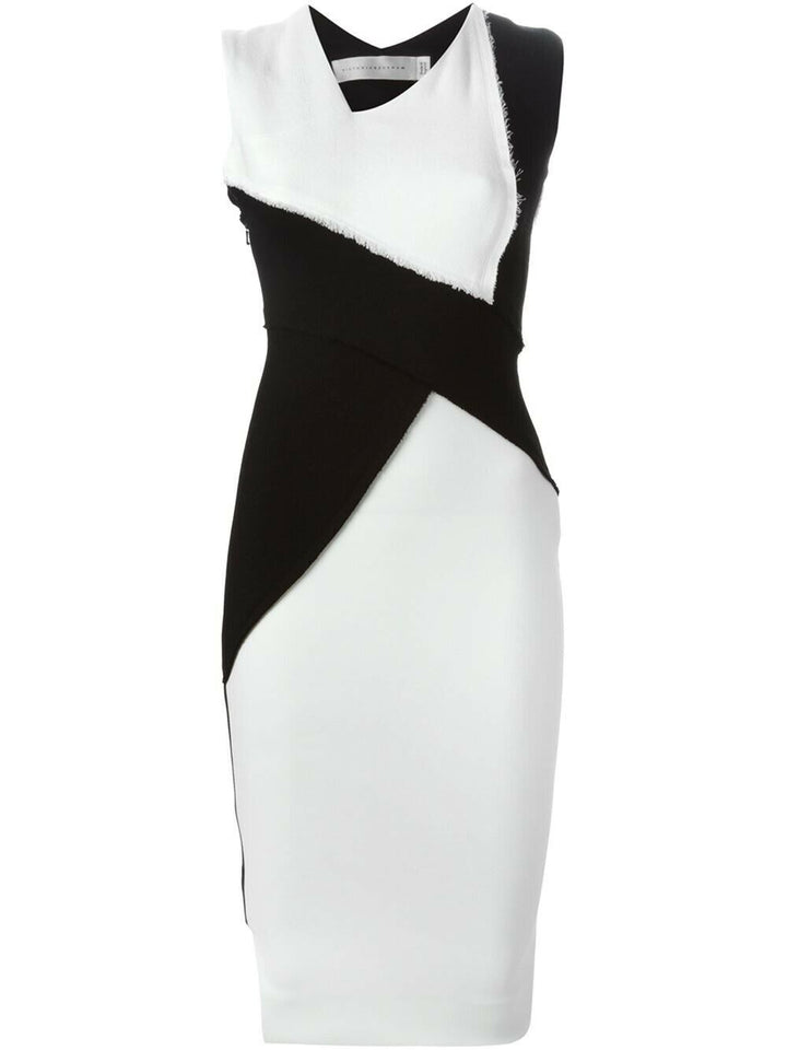 VICTORIA BECKHAM Dense Sable Patchwork Fitted Dress UK 10 US 6 F 38 I 42 ladies