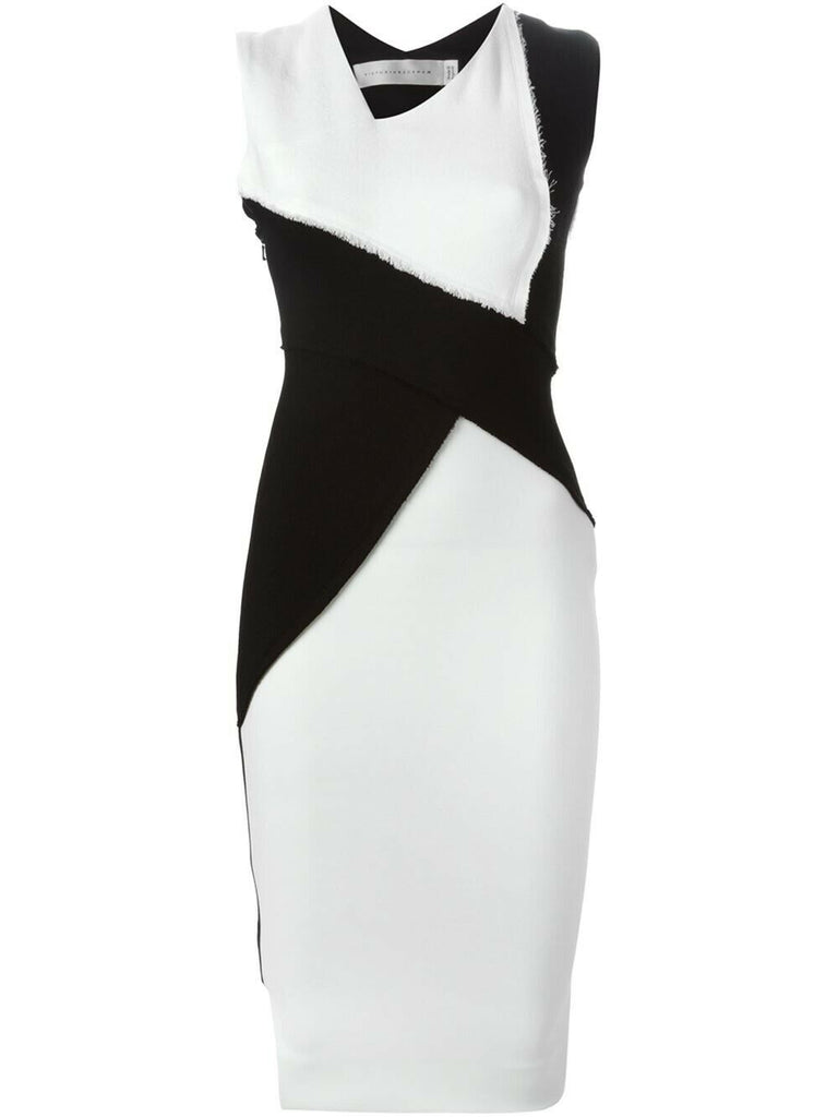 VICTORIA BECKHAM Dense Sable Patchwork Fitted Dress UK 10 US 6 F 38 I Afashionistastore VICTORIA BECKHAM Dense Sable Patchwork Fitted Dress UK 10 US 6 F 38 I Afashionistastore