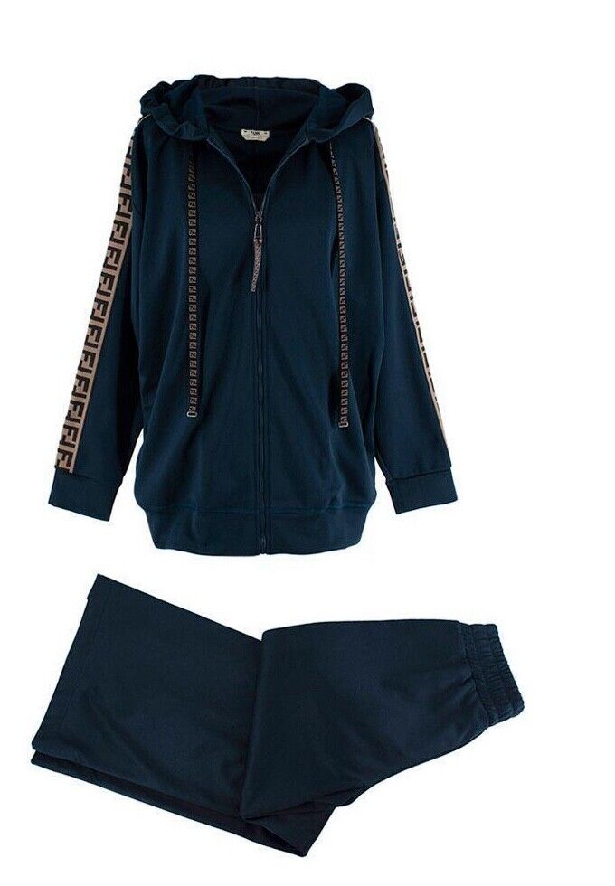 FENDI Ff cotton logo tape hoodie & joggers Set Tracksuit Size S small ladies