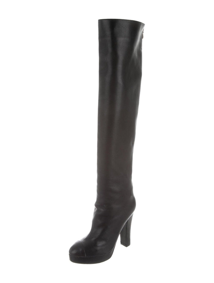 CHANEL CAP TOE OVER THE KNEE LEATHER HIGH BOOTS SIZE 39 1/2 UK 6.5 US 9.5 Ladies