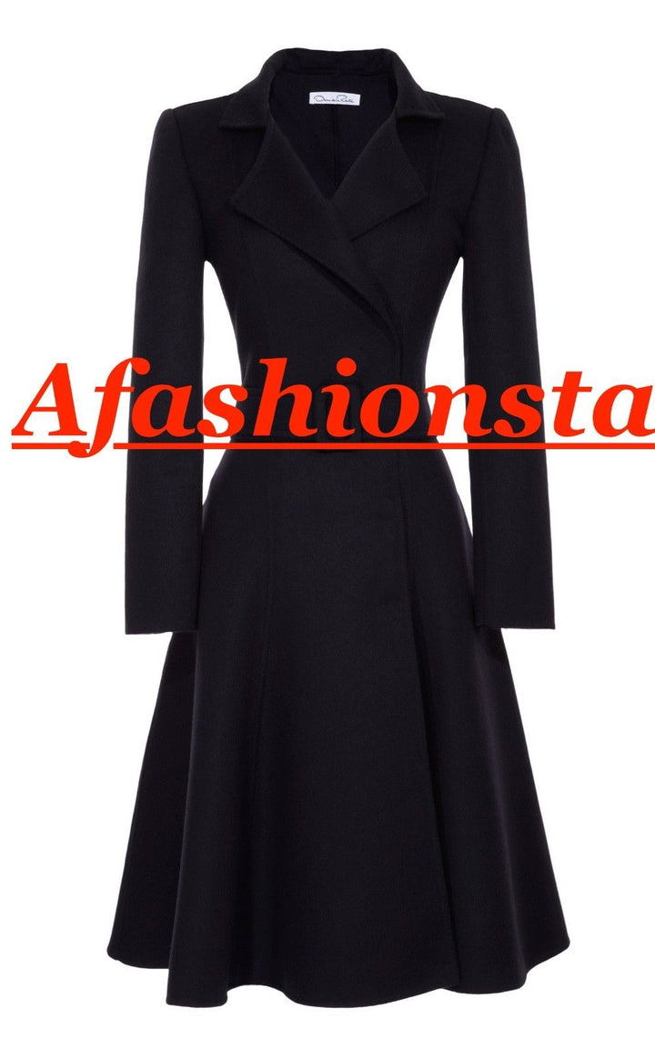 Oscar de la Renta Navy Cashgora Orylag Mohair Full-Skirted Coat US 0 UK 4 Ladies