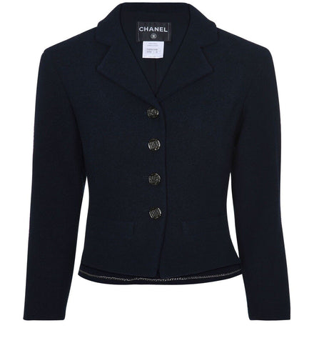 Amazing Rare Chanel Navy Tweed Blazer Jacket F 36 UK 8 US 4 ladies