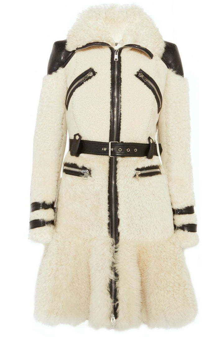 Alexander McQueen Leather-trimmed shearling fur jacket coat 42 UK 10 US 6 ladies