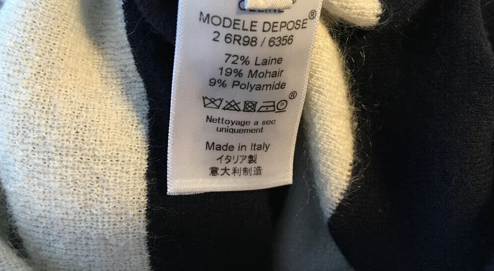 CELINE PHOEBE PHILO CREW NECK NAVY & WHITE INTARSIA STRIPED WOOL DRESS SIZE L large