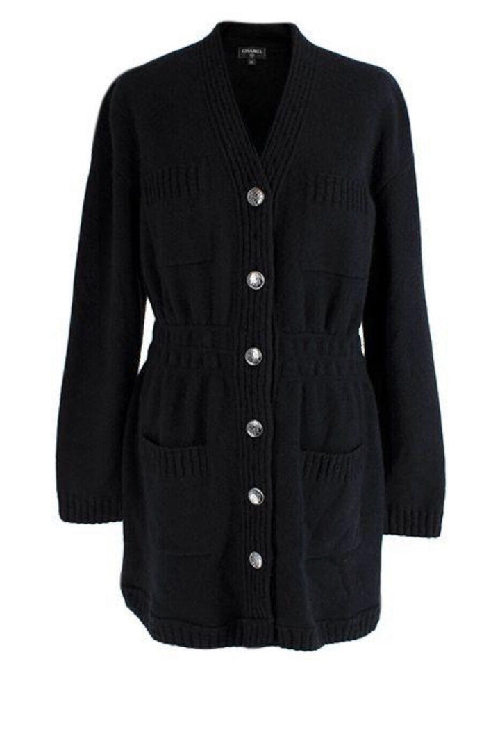 Chanel 4 Pockets Black Cashmere Iconic 2022 Cardigan Dress F 42 UK 14 US 10 ladies