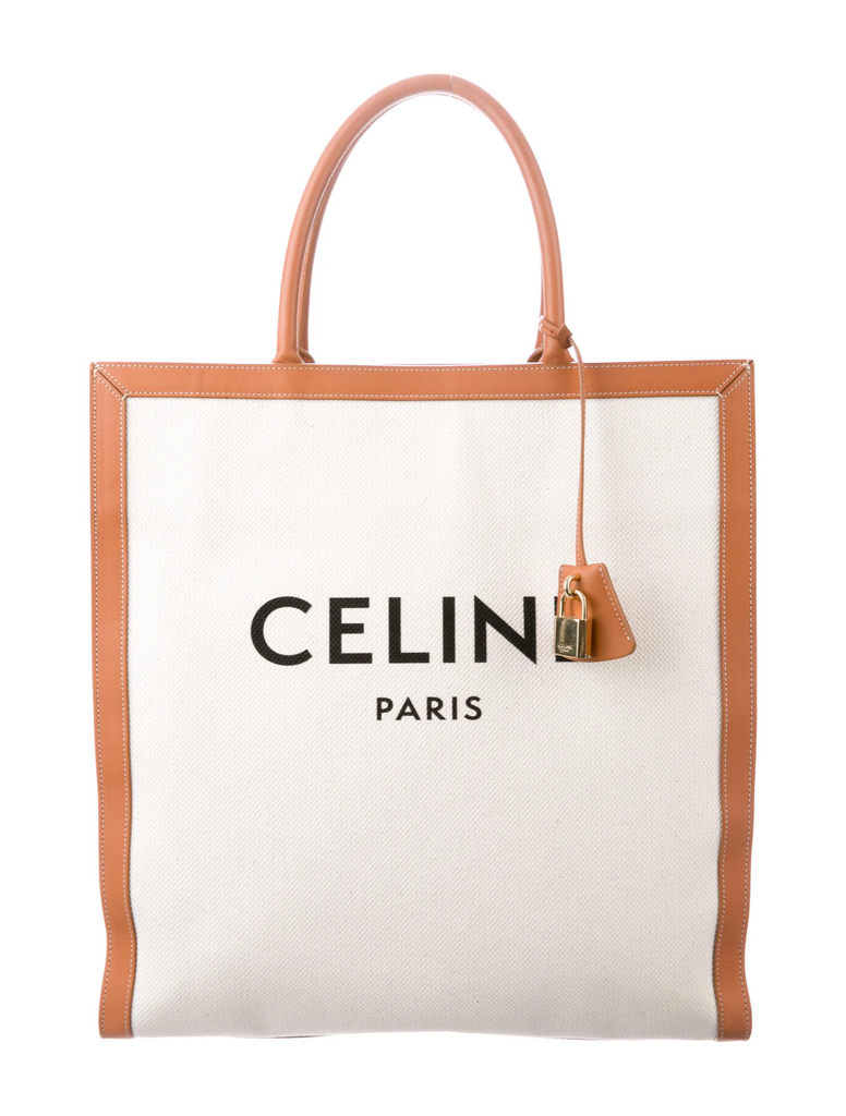 Céline 2020 Canvas Calfskin Vertical Cabas Natural Tan Tote Bag