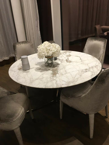 Flexform Italy Real Marble Round Dining Table And 4 Maxalto Velvet Chairs Set