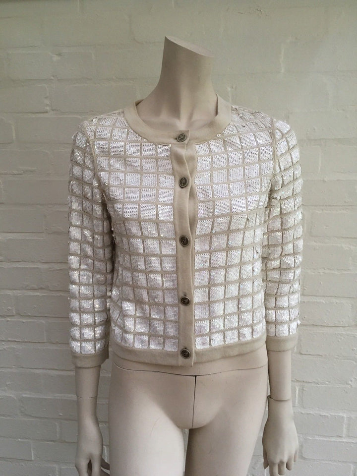 Chanel Jacket Ivory Sequined Cashmere Cardigan 08P F 36 UK 8 US 4 Ladies