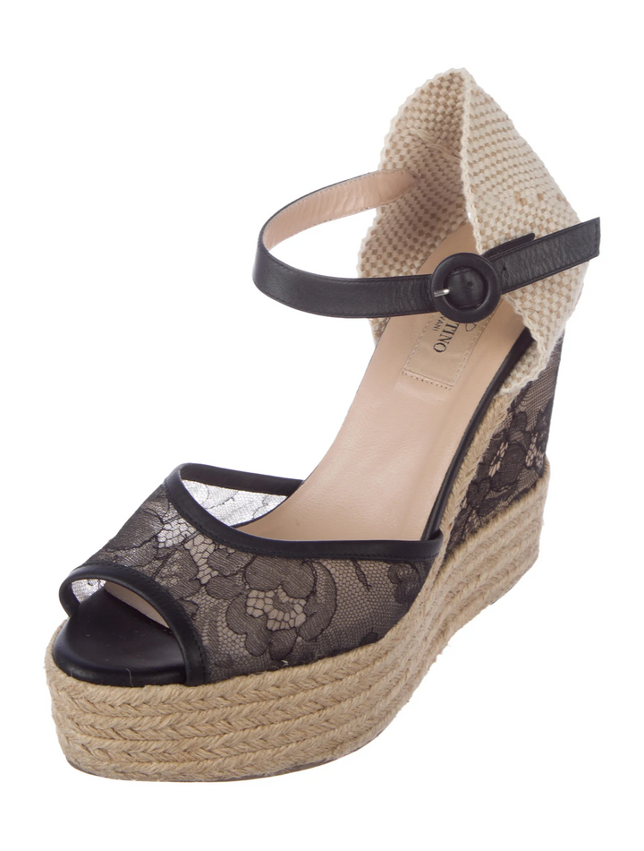 Valentino Women's Lace Wedge Sandals Size 39 UK 6 US 9 ladies