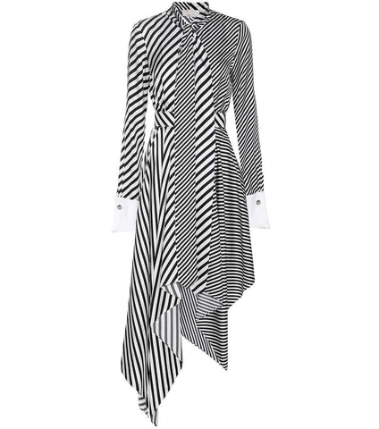MONSE Asymmetric Striped Silk-twill Midi Dress In White Black Size US 6 UK 10 ladies