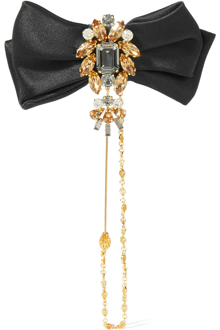 Dolce & Gabbana Satin, gold-tone and Swarovski crystal bow brooch Ladies