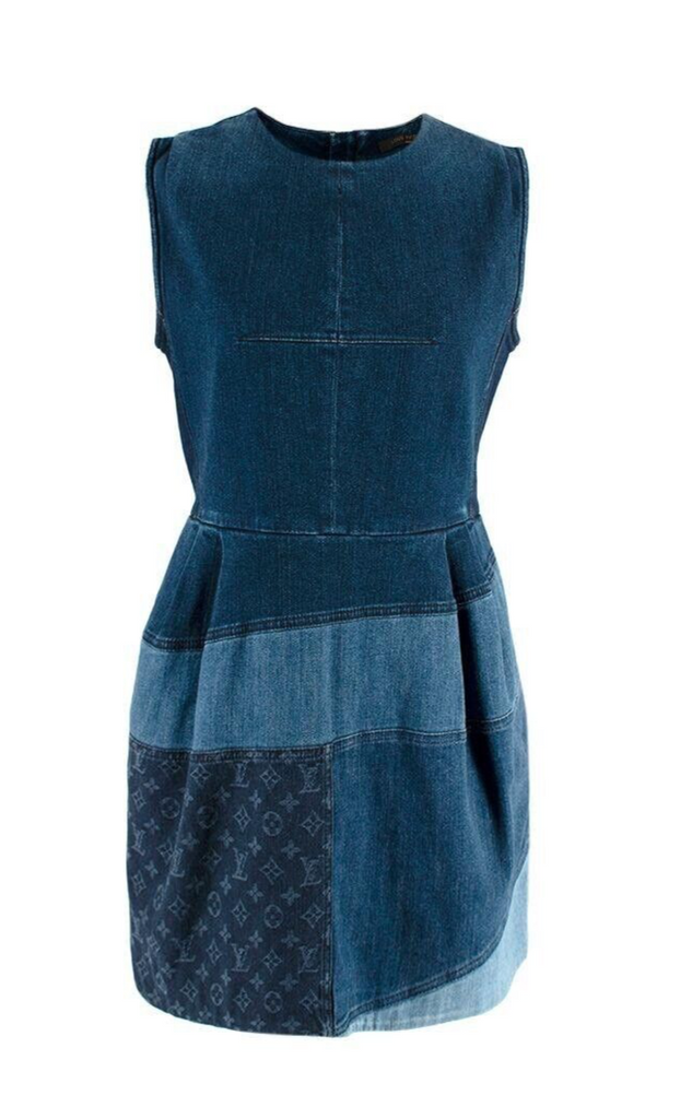 $3000 Louis Vuitton Blue Denim Patchwork Monogram Sleeveless Mini Dres – Afashionistastore