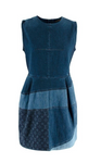 $3000 Louis Vuitton Blue Denim Patchwork Monogram Sleeveless Mini Dress F 40 L ladies