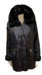 Rech Paris Silk Rabbit Fur Lined Hooded Parka JACKET Size F 38 UK 10 US 6 ladies