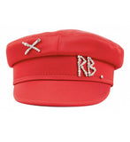 RUSLAN BAGINSKIY SATIN BAKER BOY RED HAT WITH CRYSTALS EMBELLISHED M MEDIUM ladies
