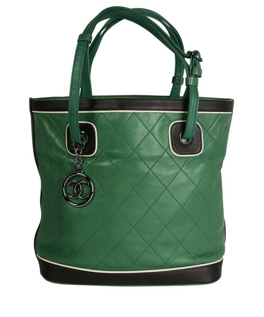 CHANEL Runaway Lambskin Quilted Country Club Tote Green Black Tote Bag –  Afashionistastore