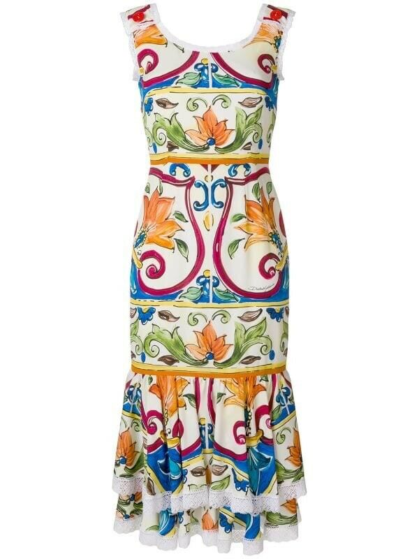 Dolce & Gabbana Sicilian style Majolica print midi dress Size I 44 UK 12 US 8 ladies