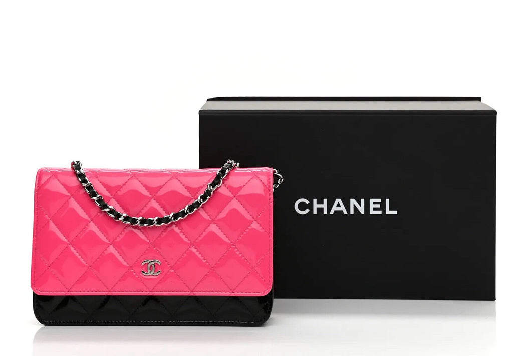 CHANEL WOC Quilted Leather Wallet On Chain Crossbody Bag Bicolor