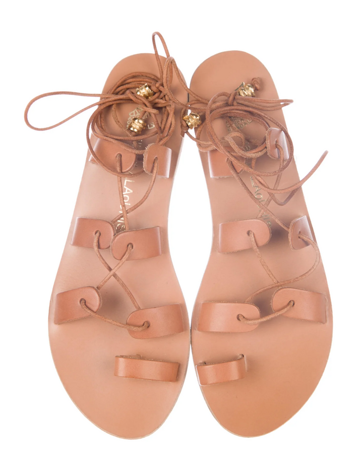 Ancient Greek Sandals Leather Gladiator Sandals Flats Shoes Size 35 UK 2 US 5 ladies
