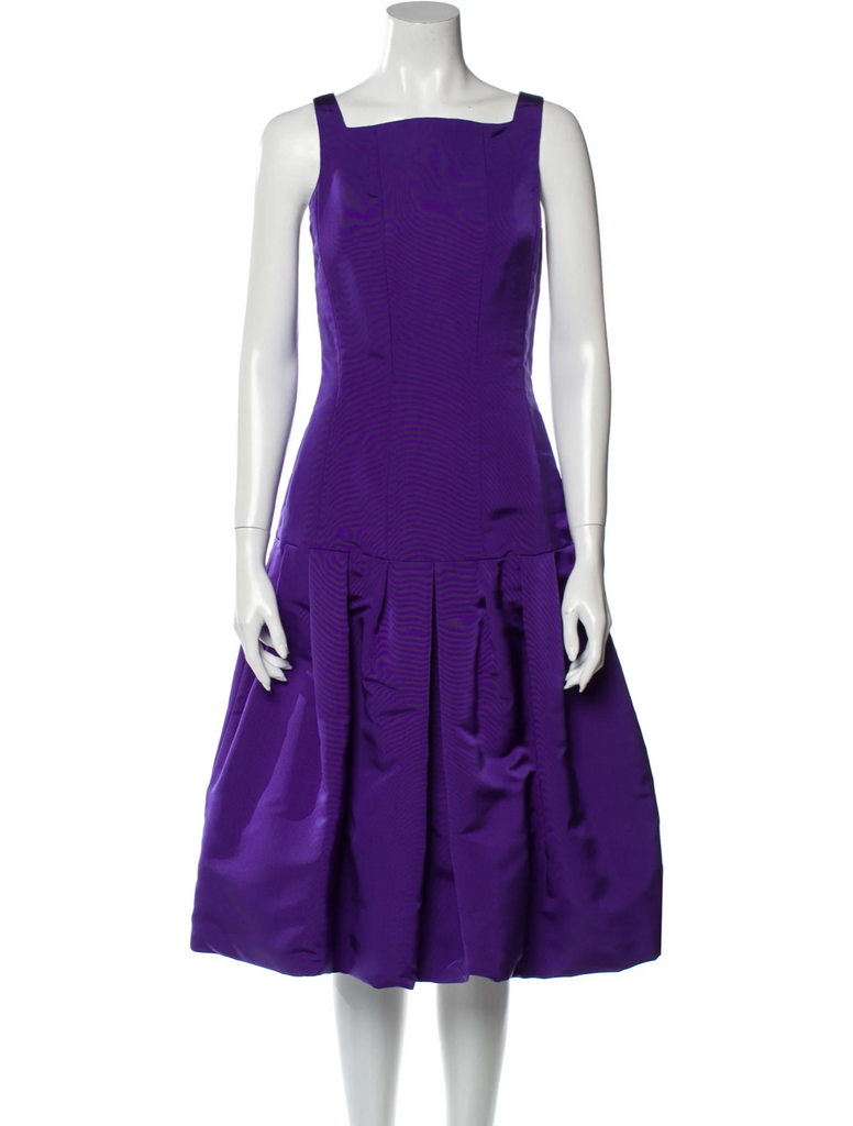 Oscar de la Renta Silk Knee Length Dress Purple Elegant Size US 6 UK 1 Afashionistastore Oscar de la Renta Silk Knee Length Dress Purple Elegant Size US 6 UK 1 Afashionistastore