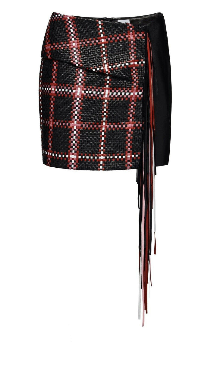 MAGDA BUTRYM Santa Fe fringed woven leather mini skirt Size F 34 XS Ladies