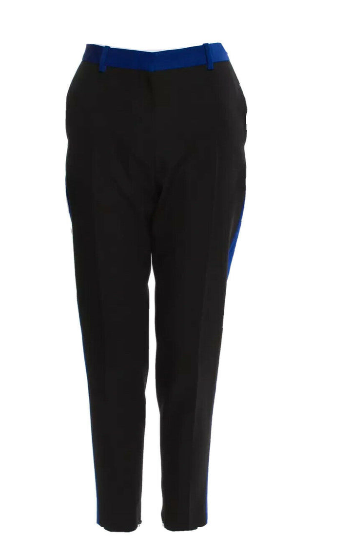 Celiné Iconic CELINE TUXEDO PANTS ROYAL BLUE-TRIM BLACK WOOL SIZE F40 US 8 UK 12 ladies