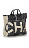 CHANEL Coated Canvas Camellia Printed Deauville CC Logo Chain Shopping Tote Bag ladies