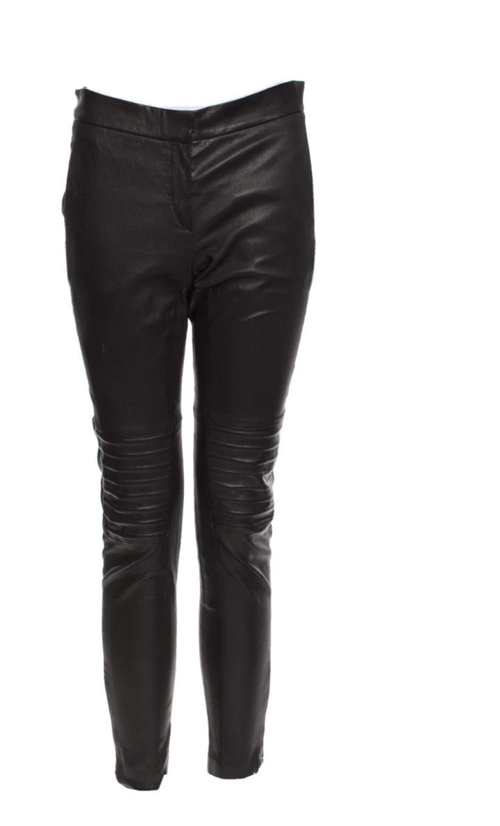 BRUNELLO CUCINELLI BLACK LEATHER MOTO BIKER TROUSERS PANTS SIZE M MEDIUM ladies