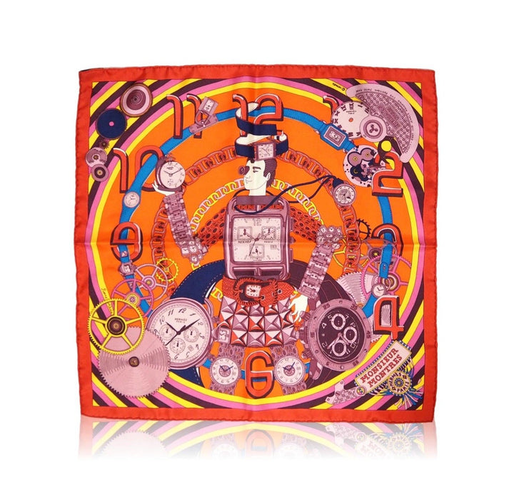 Hermès Hermes Paris MONSIEUR MONTRES silk pocket squares handkerchief scarf Ladies