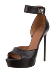 Givenchy Black Leather Shark Tooth Ankle Strap Open Toe Platform Sandal Size 37 ladies