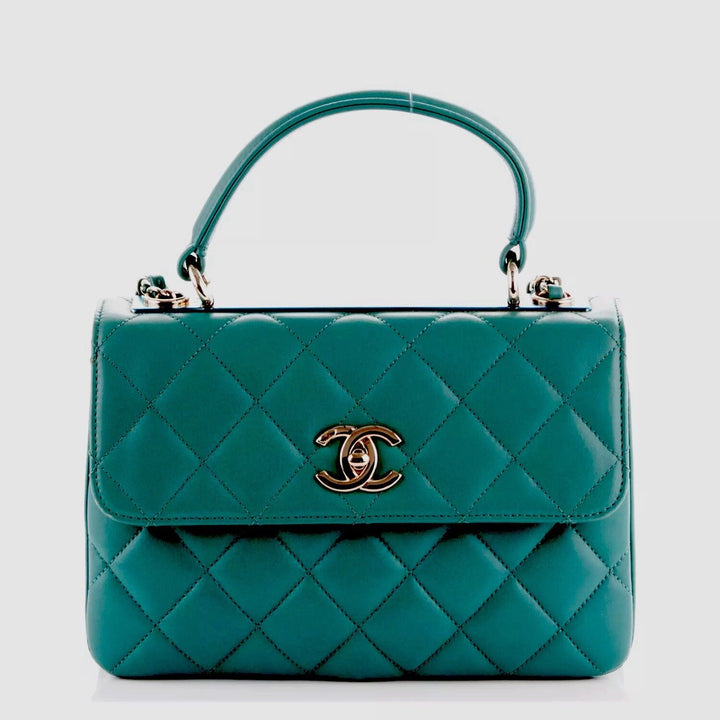 CHANEL Lambskin Quilted Small Trendy CC Flap Dual Handle Bag Green Handbag Ladies