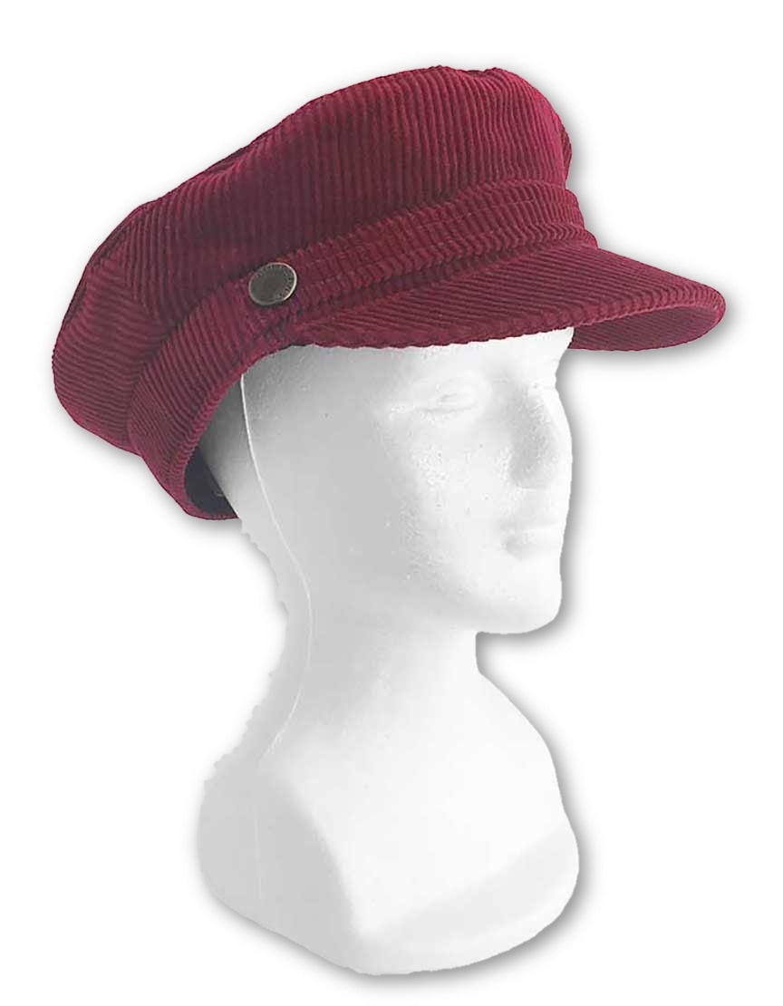 Burberry London Newsboy cap in a burnt red corduroy gunmetal hardware M Ladies