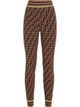 FENDI Black & brown FF Zucca Logo Knit Leggings Joggers Pants In Brown I 38 XS ladies