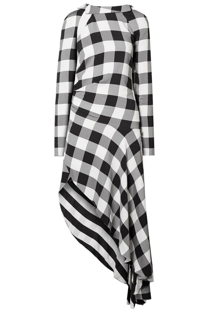 Monse Woman Asymmetric Cutout Gingham Crepe Midi Dress Black Size US 6 UK 10 ladies