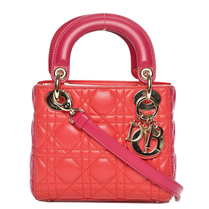 Christian Dior Lambskin Cannage Mini Bi-Color Lady Dior Orange Fuchsia Bag ladies