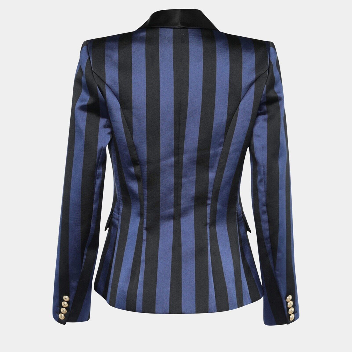 Balmain Blue & Black Striped Satin Blazer Jacket Size F 38 M medium ladies