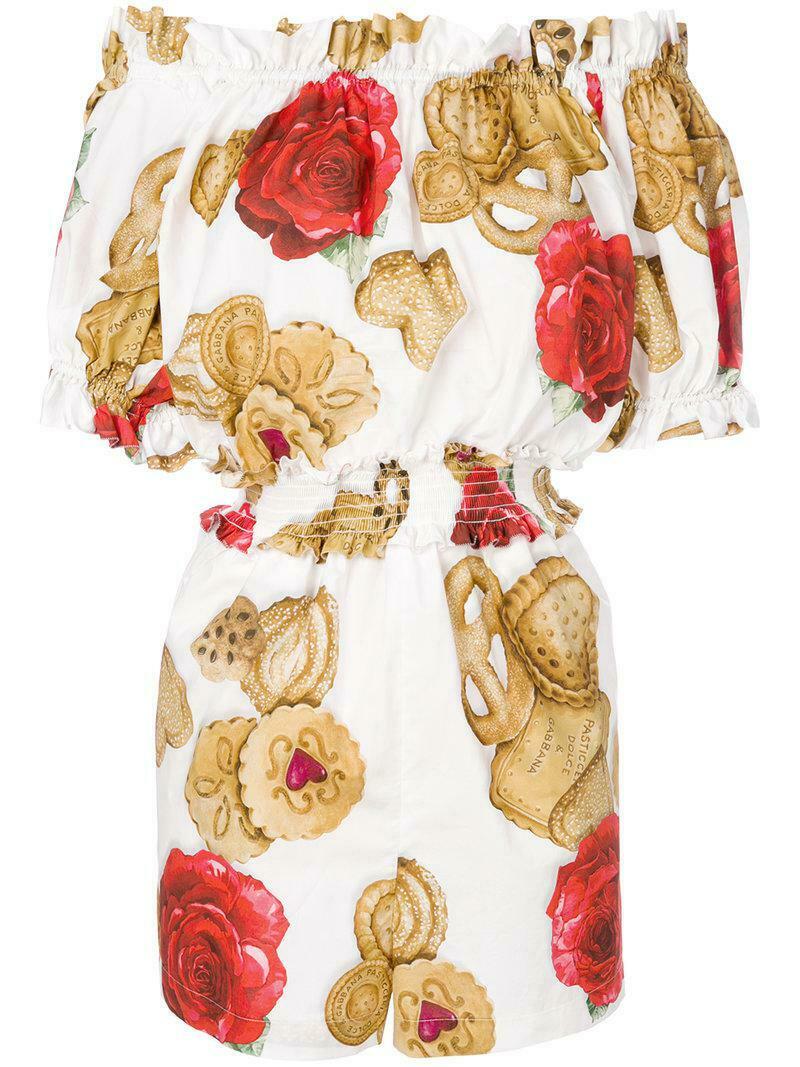 Dolce & Gabbana 2018 White Rose Biscuit Print Playsuit Romper Ladies