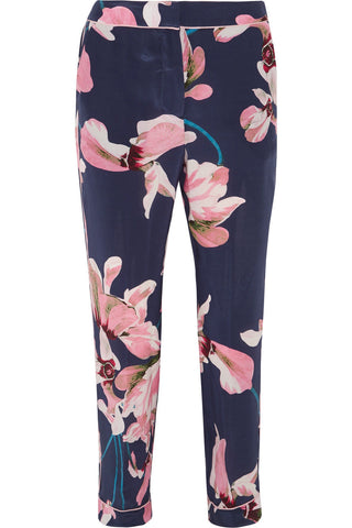 ERDEM Giulia silk cropped floral-print slim-leg pants trousers size UK 8 US 4 Ladies