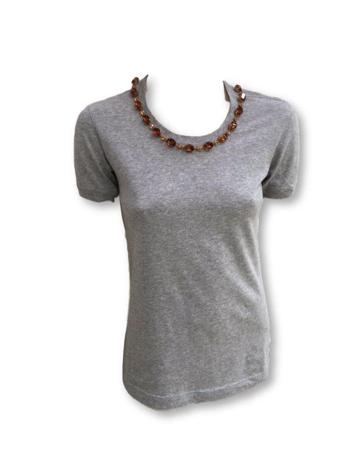 Dolce & Gabbana D&G T-shirt Grey Cotton Jeweled Embellished Top  Ladies
