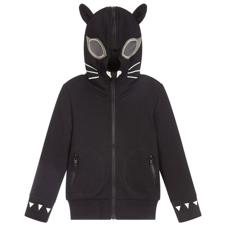 Stella McCartney Kids Fluorescent Cat Cotton Zip-Up Hoodie Black Size 10 years children