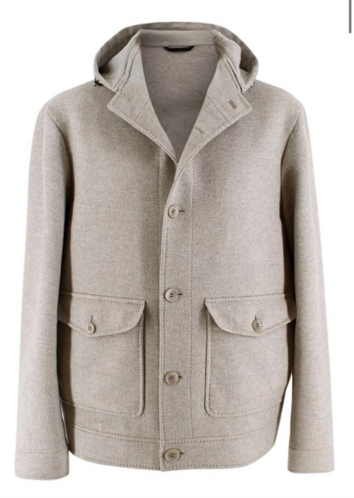 Loro Piana Mens Grey Baby Cashmere Hooded Coat Jacket XXL men