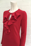 Ralph Lauren Sport Ruffle Cashmere Merino Wool Blend Knit Sweater Dress Ladies