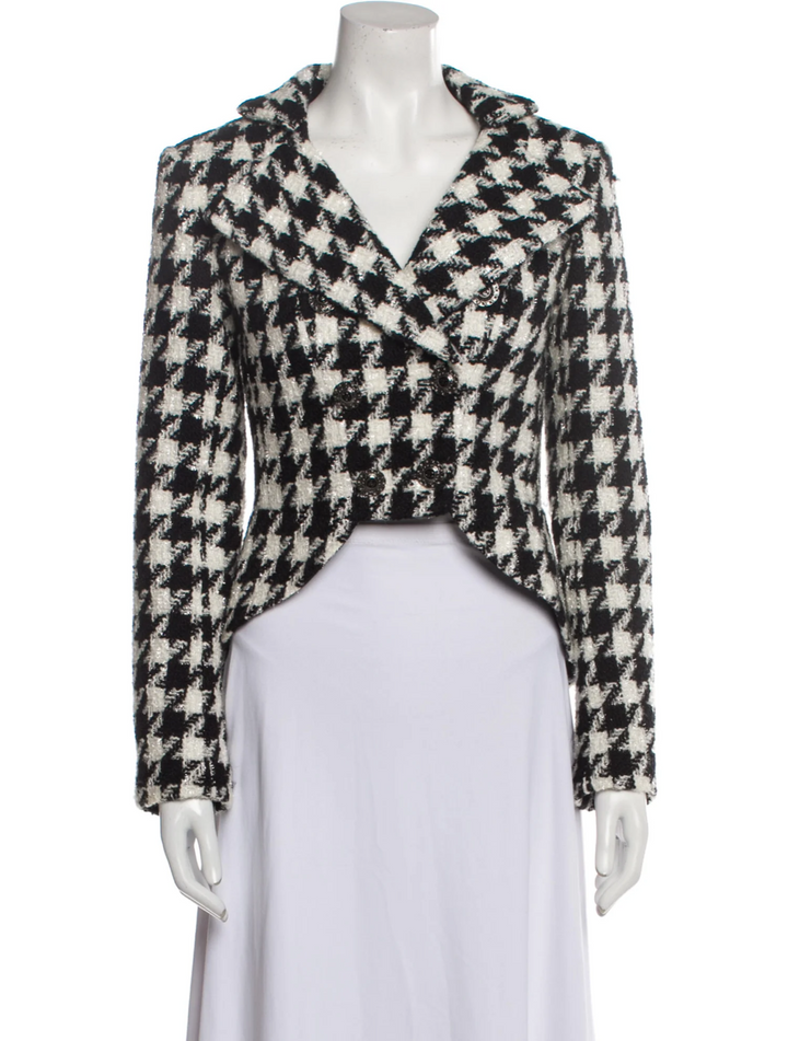 Chanel 2019 Houndstooth Cropped Wool Blazer Jacket Size F 44 ladies