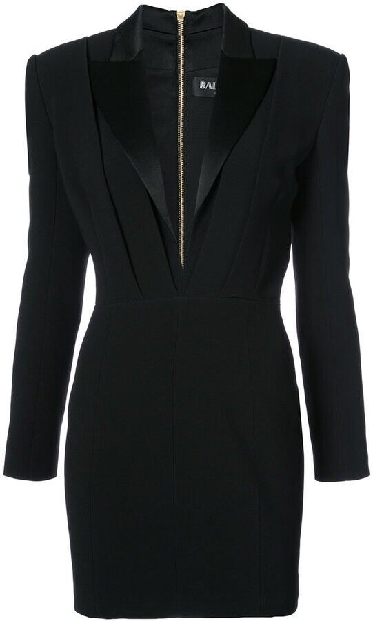 £3,940 SOLD OUT Balmain BLACK Satin-lapel mini TUXEDO BLAZER DRESS F 40 UK12 US8 ladies