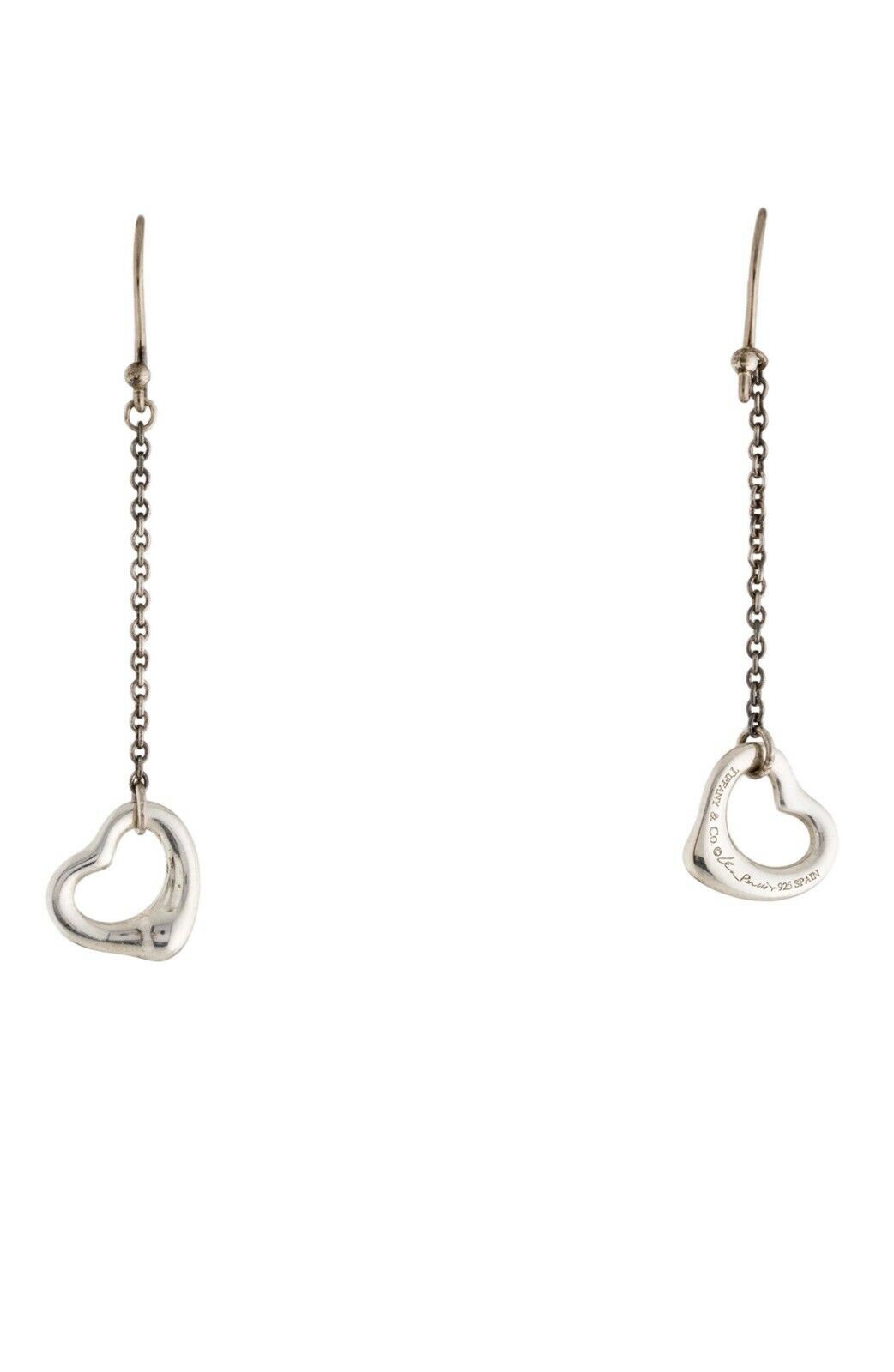 Tiffany & Co. 925 Sterling Silver Elsa Peretti Open Heart Drop Earrings Ladies